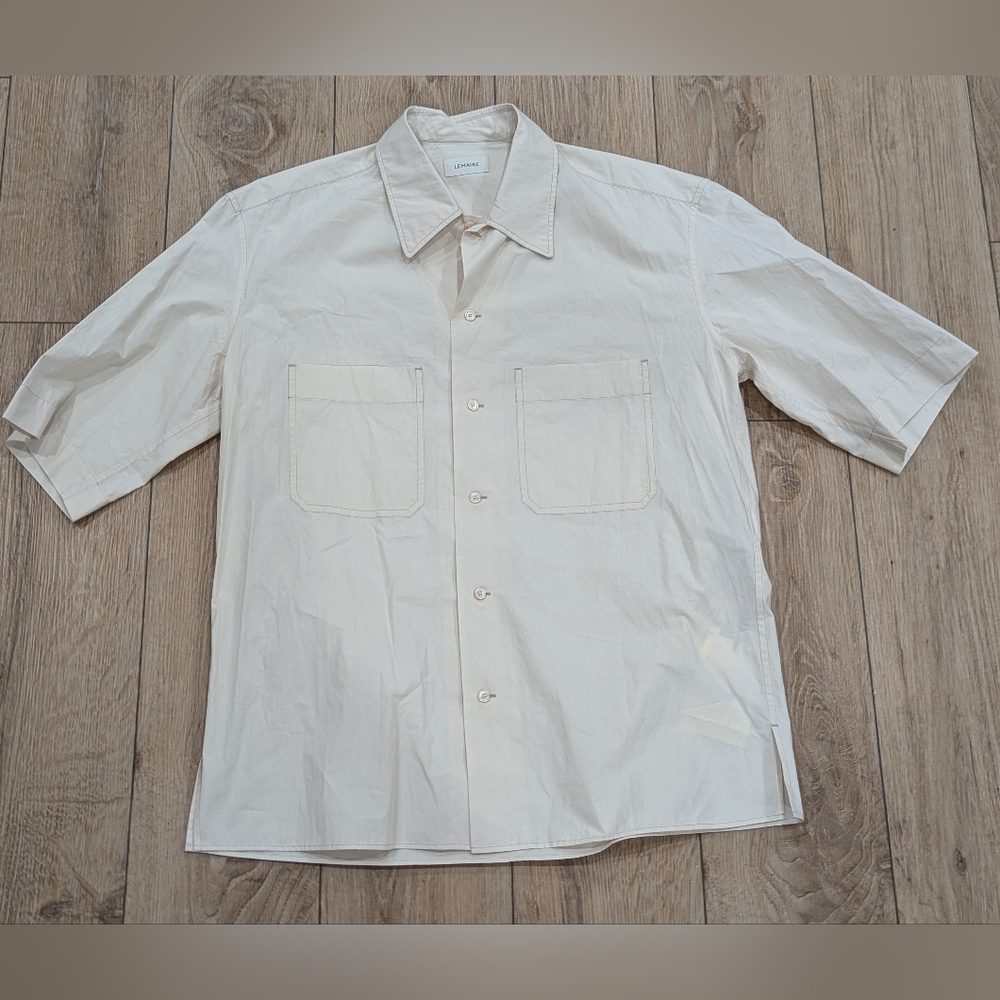 $620 Mens LEMAIRE Convertible Poplin SS Button Up Shirt Warm Beige 48 US 38